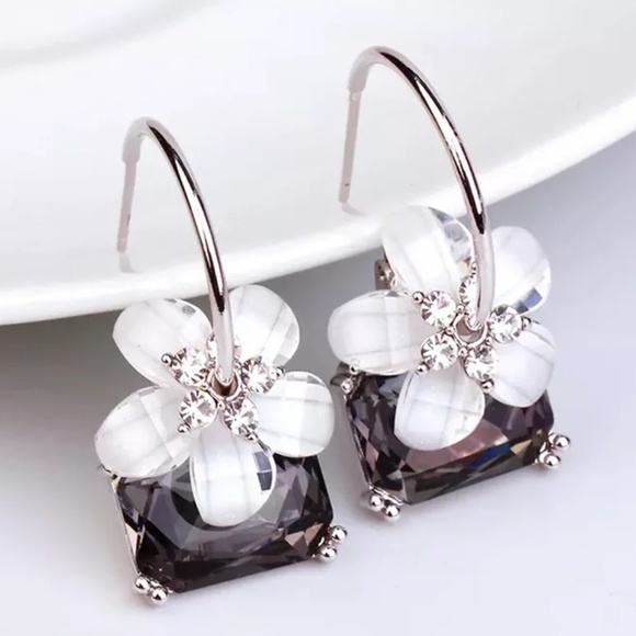 Cherry Blossom Flower Sparkly Rhinestone Hoop Drop Jewelry - Cherry Blossom Flower Sparkly Rhinestone Hoop Drop